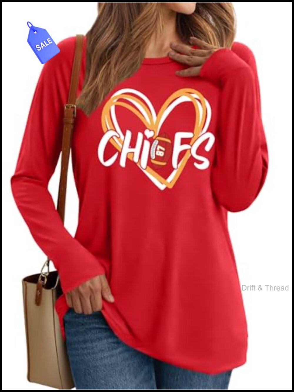 Women's Long Sleeve Football Graphic T-Shirt Game Day Crew Neck Pullover